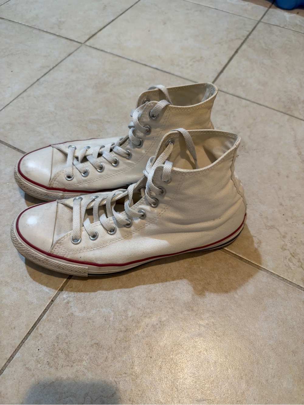Converse Mens White High-Top Sneakers with Red Trim